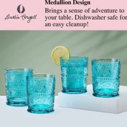 Darbie Angell Wanderlust Teal Set of 4 Double Old Fashioned Glasses