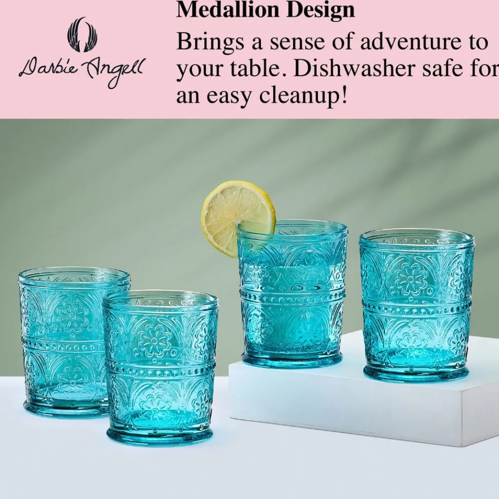 Darbie Angell Wanderlust Teal Set of 4 Double Old Fashioned Glasses