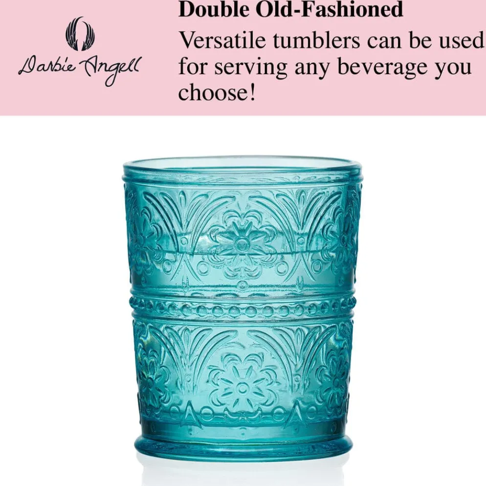 Darbie Angell Wanderlust Teal Set of 4 Double Old Fashioned Glasses