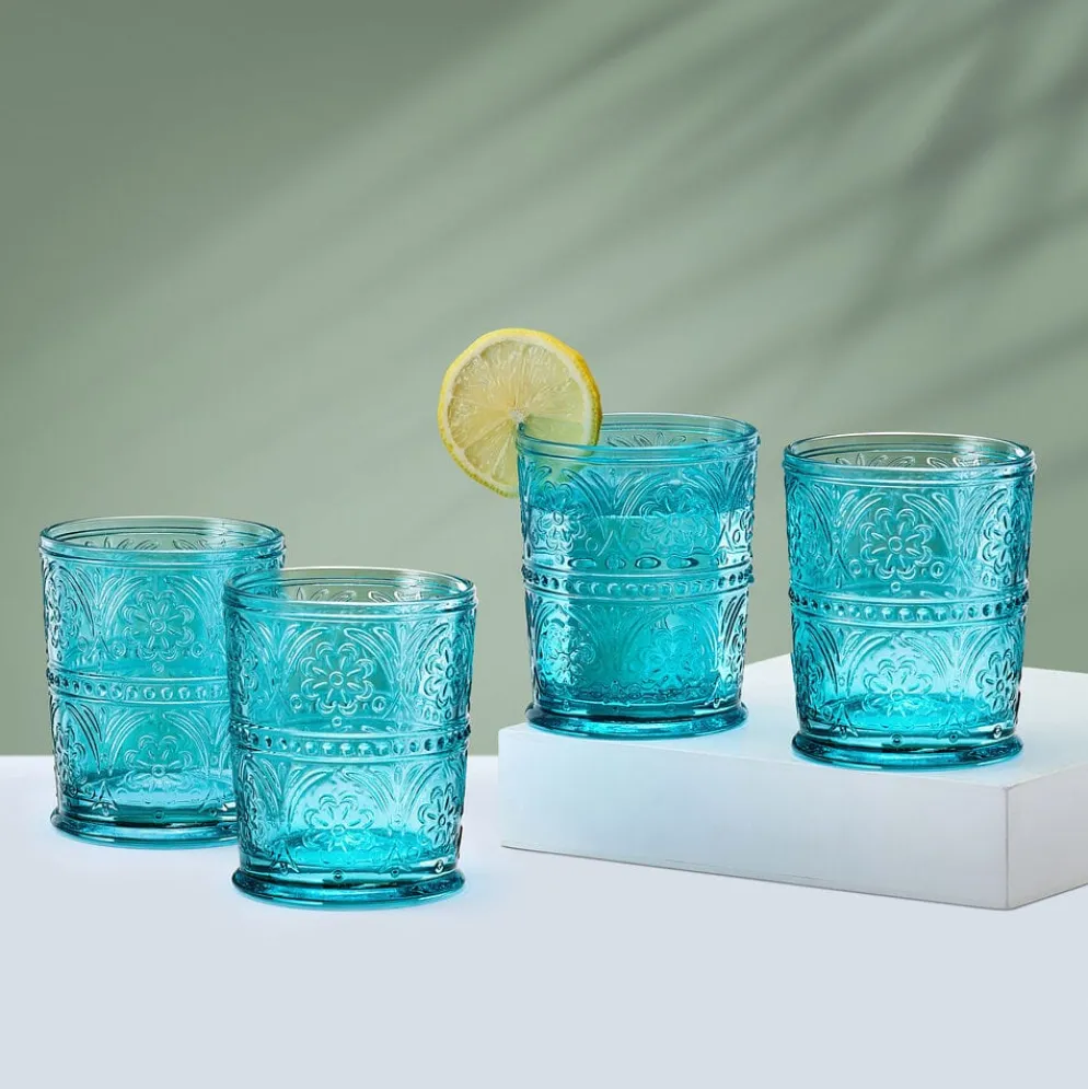 Darbie Angell Wanderlust Teal Set of 4 Double Old Fashioned Glasses
