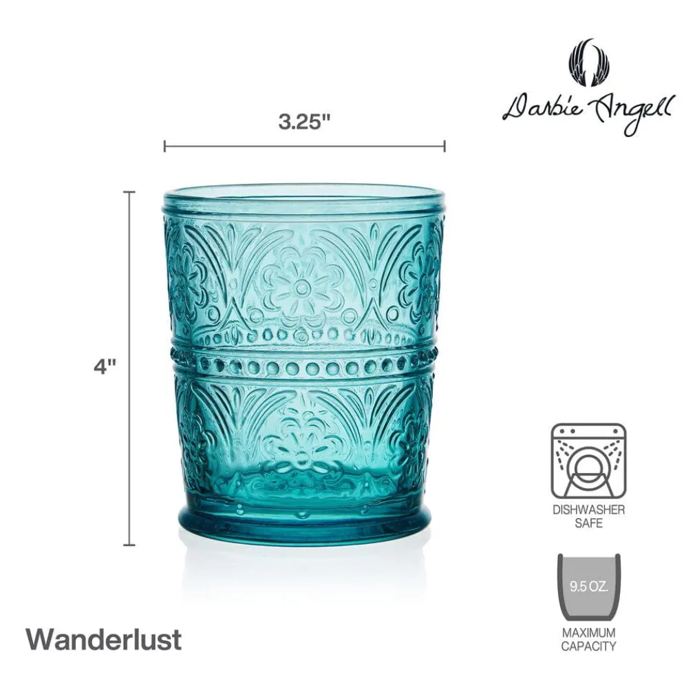 Darbie Angell Wanderlust Teal Set of 4 Double Old Fashioned Glasses