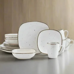 Decker White 16 Piece Dinnerware Set, Service for 4