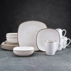 Decker White 16 Piece Dinnerware Set, Service for 4