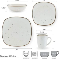 Decker White 16 Piece Dinnerware Set, Service for 4