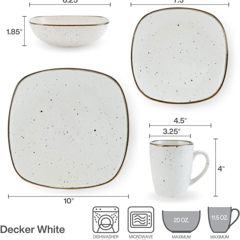 Decker White 16 Piece Dinnerware Set, Service for 4