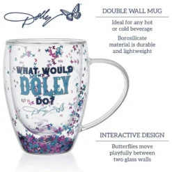 Dolly Parton Confetti Set of 2 Double Wall Glass Mugs