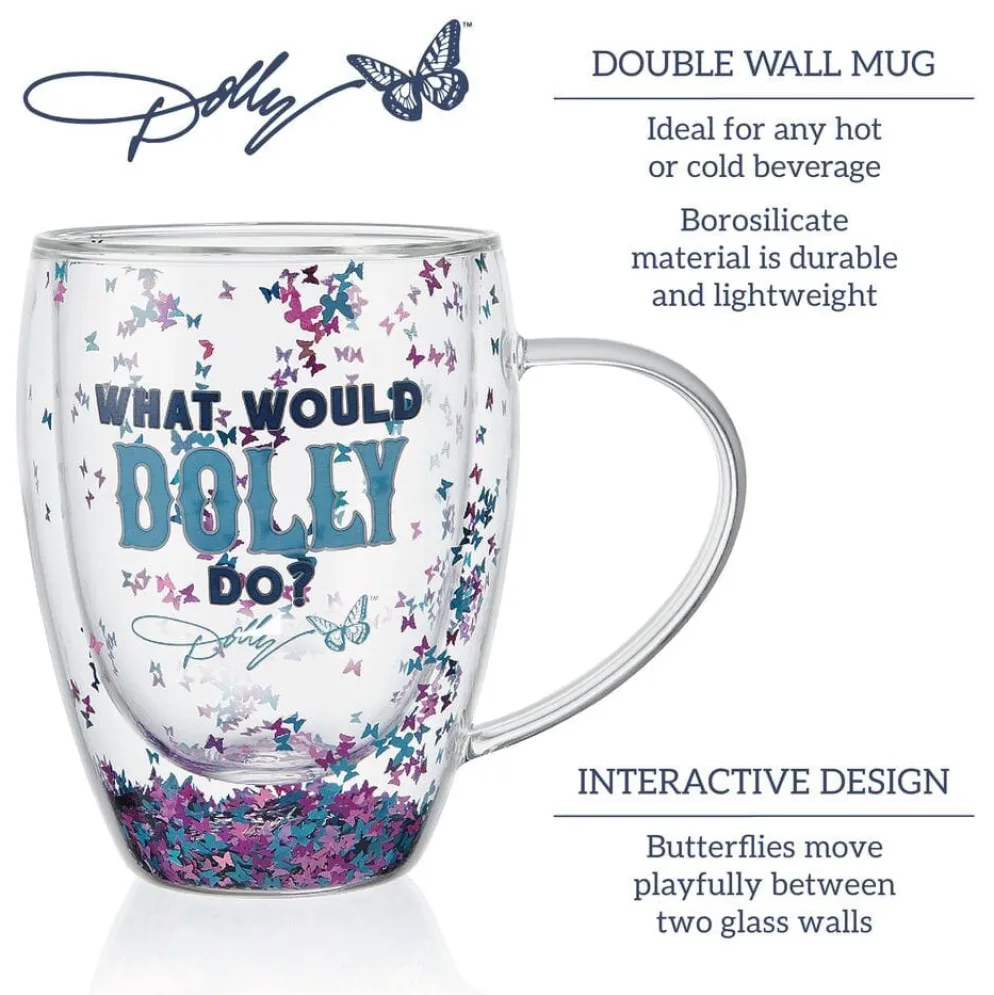 Dolly Parton Confetti Set of 2 Double Wall Glass Mugs