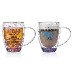 Dolly Parton Confetti Set of 2 Double Wall Glass Mugs