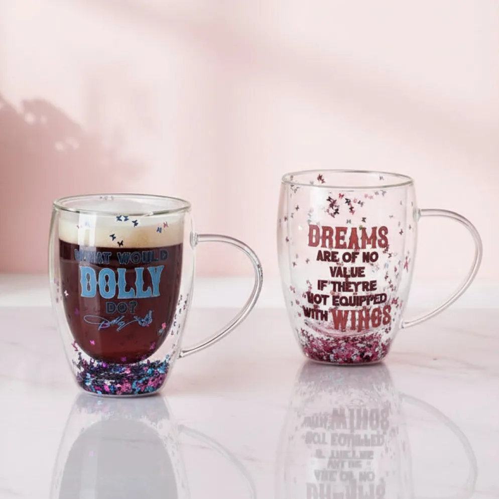 Dolly Parton Confetti Set of 2 Double Wall Glass Mugs
