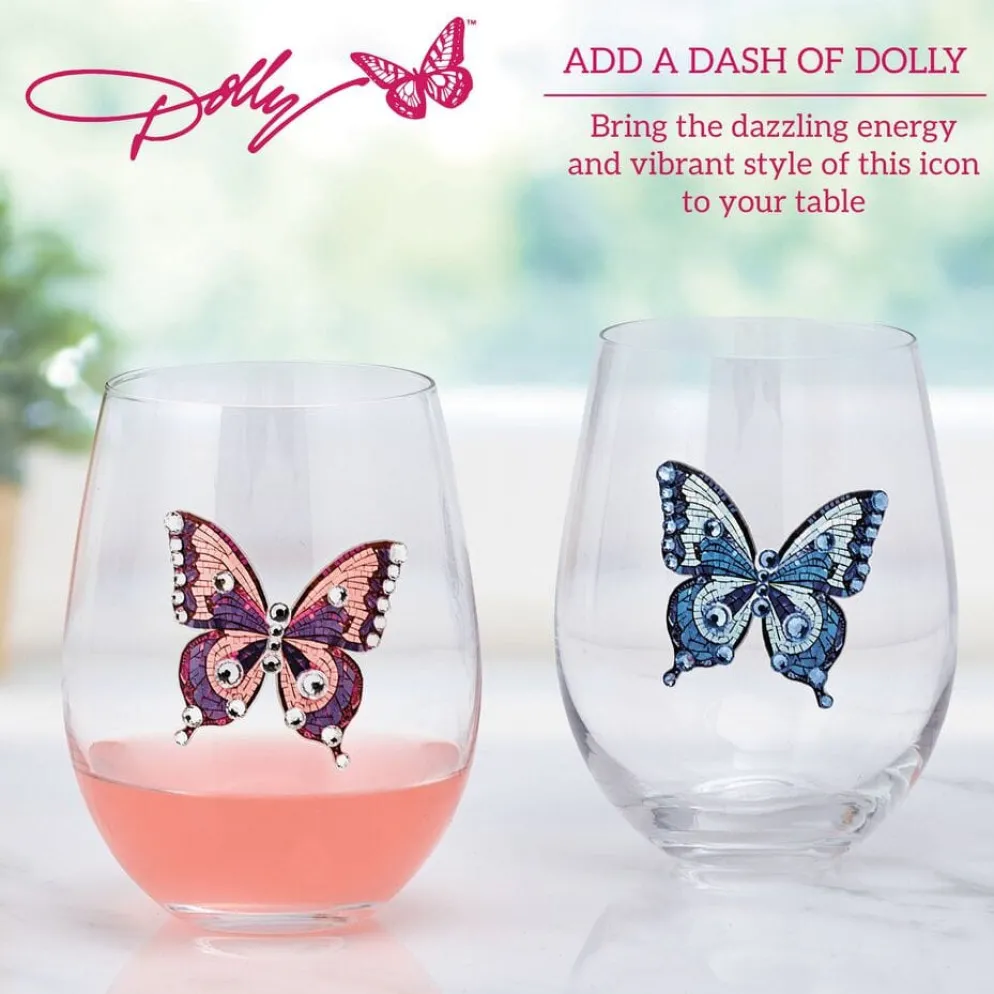 Dolly Parton Jeweled Mosaic Set of 2 Stemless Wine Glasses