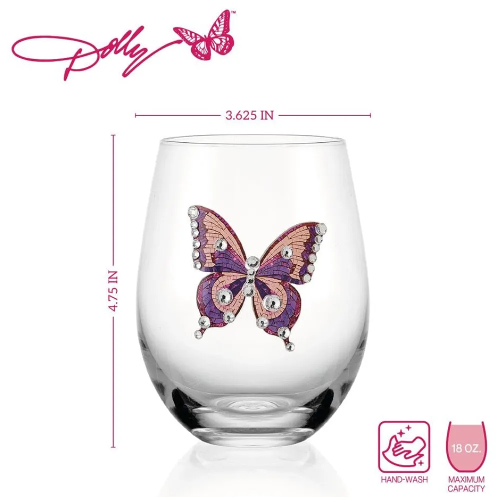 Dolly Parton Jeweled Mosaic Set of 2 Stemless Wine Glasses