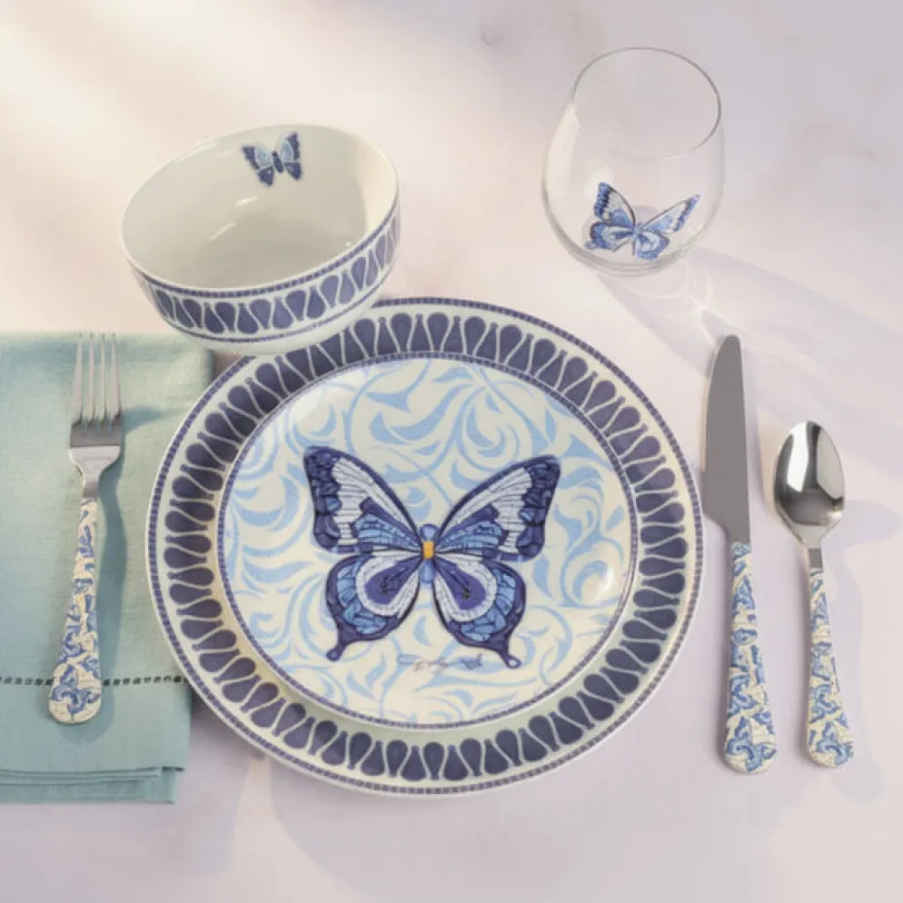 Dolly Parton Mosaic Blue Butterfly 12 Piece Dinnerware Set Service for 4
