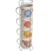 Dolly Parton Mosaic Floral Set of 4 Mugs with Rack