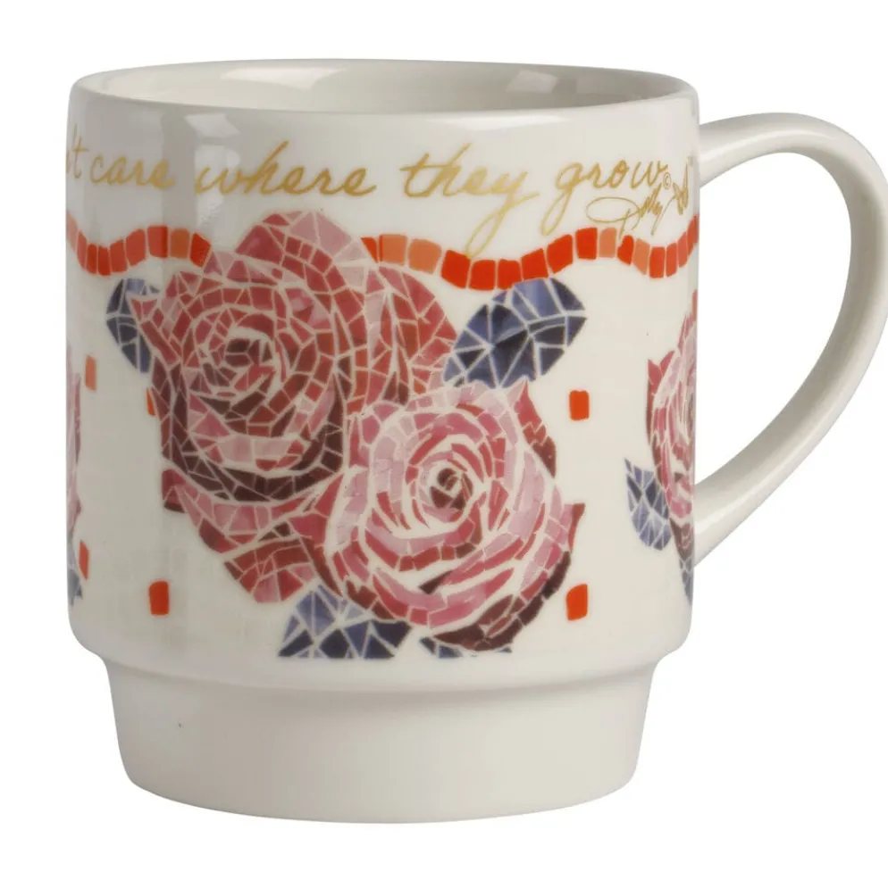 Dolly Parton Mosaic Floral Set of 4 Mugs with Rack