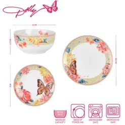 Dolly Parton Mosaic Peach Butterfly 12 Piece Dinnerware Set Service for 4