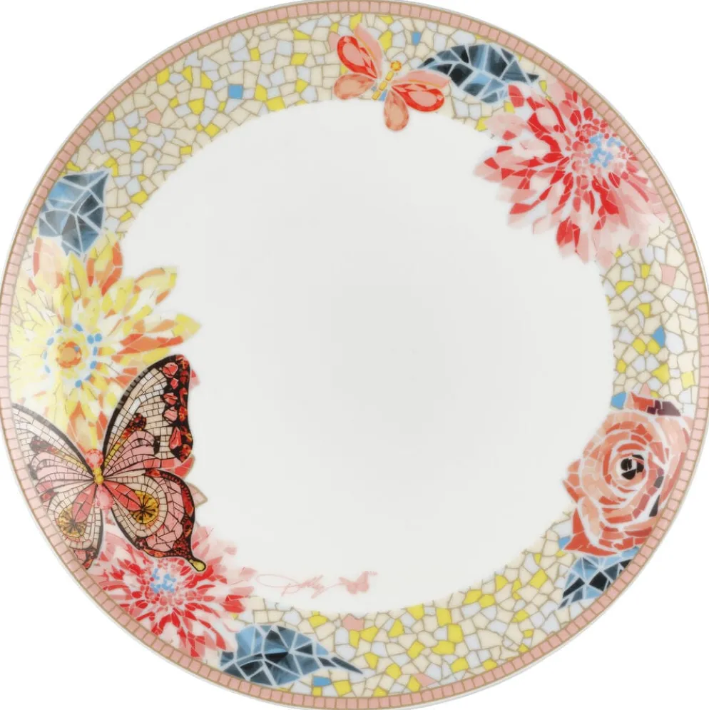Dolly Parton Mosaic Peach Butterfly 12 Piece Dinnerware Set Service for 4