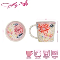 Dolly Parton Mosaic Set of 2 Mugs with Lid Coaster