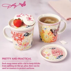 Dolly Parton Mosaic Set of 2 Mugs with Lid Coaster