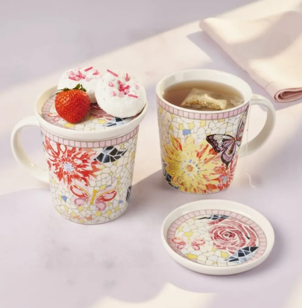Dolly Parton Mosaic Set of 2 Mugs with Lid Coaster