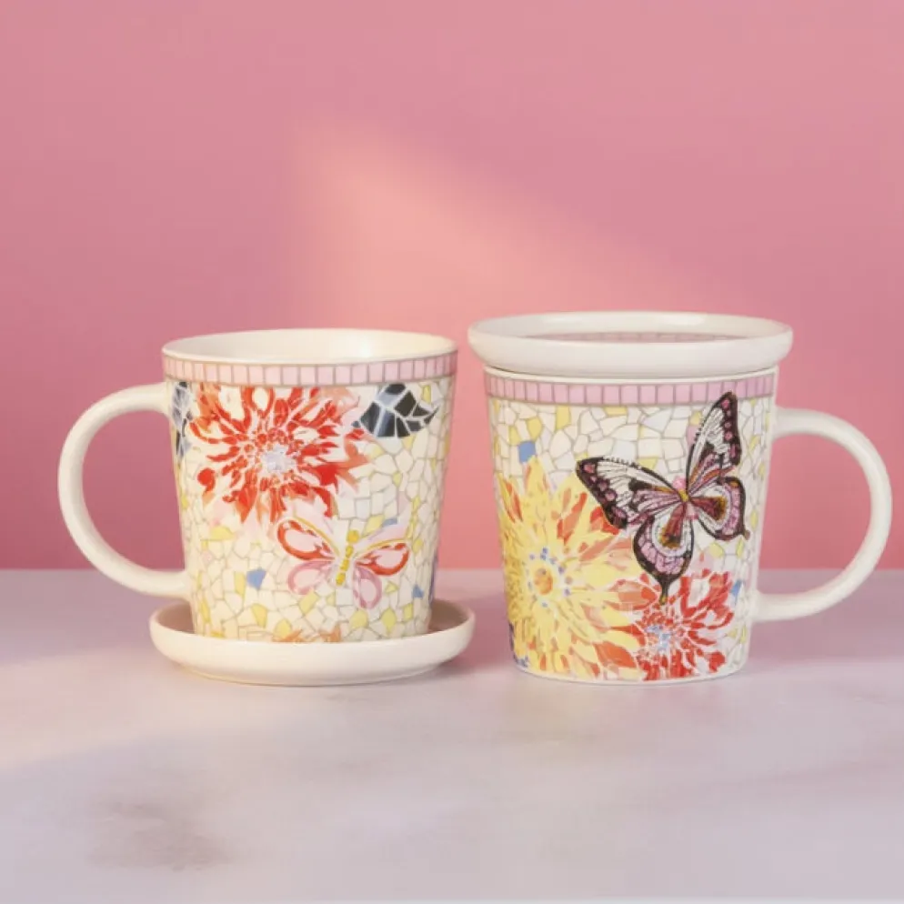 Dolly Parton Mosaic Set of 2 Mugs with Lid Coaster