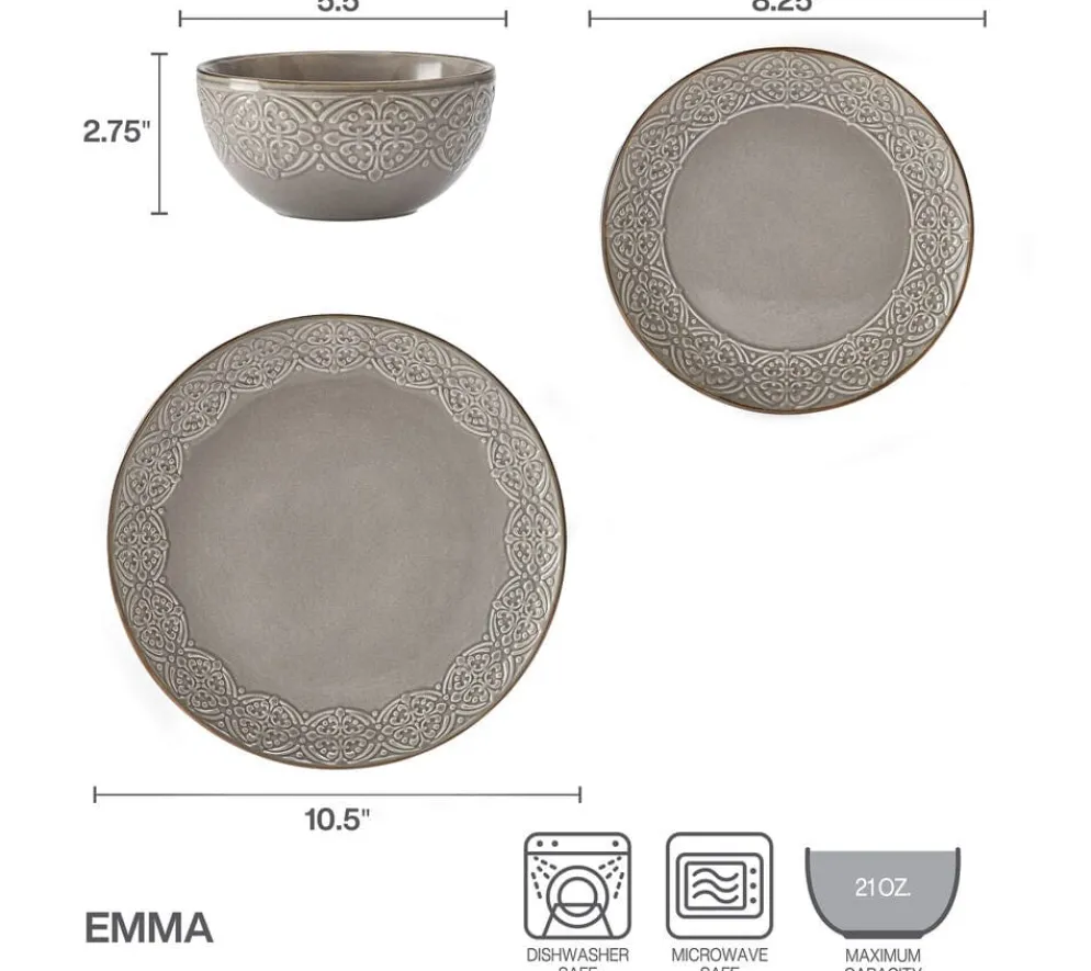 Emma 12 Piece Dinnerware Set, Service for 4