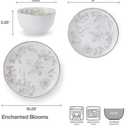 Enchanted Bloom 12 Piece Dinnerware Set, Service for 4