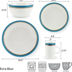 Ezra Blue 16 Piece Dinnerware Set, Service for 4