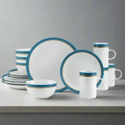 Ezra Blue 16 Piece Dinnerware Set, Service for 4