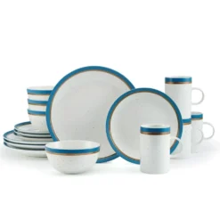 Ezra Blue 16 Piece Dinnerware Set, Service for 4