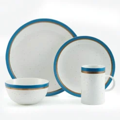 Ezra Blue 16 Piece Dinnerware Set, Service for 4