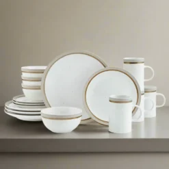 Ezra Taupe 16 Piece Dinnerware Set, Service for 4