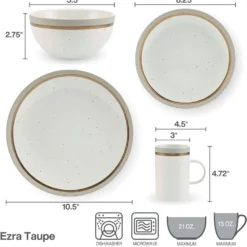 Ezra Taupe 16 Piece Dinnerware Set, Service for 4