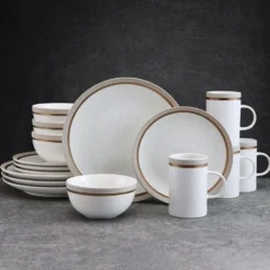 Ezra Taupe 16 Piece Dinnerware Set, Service for 4