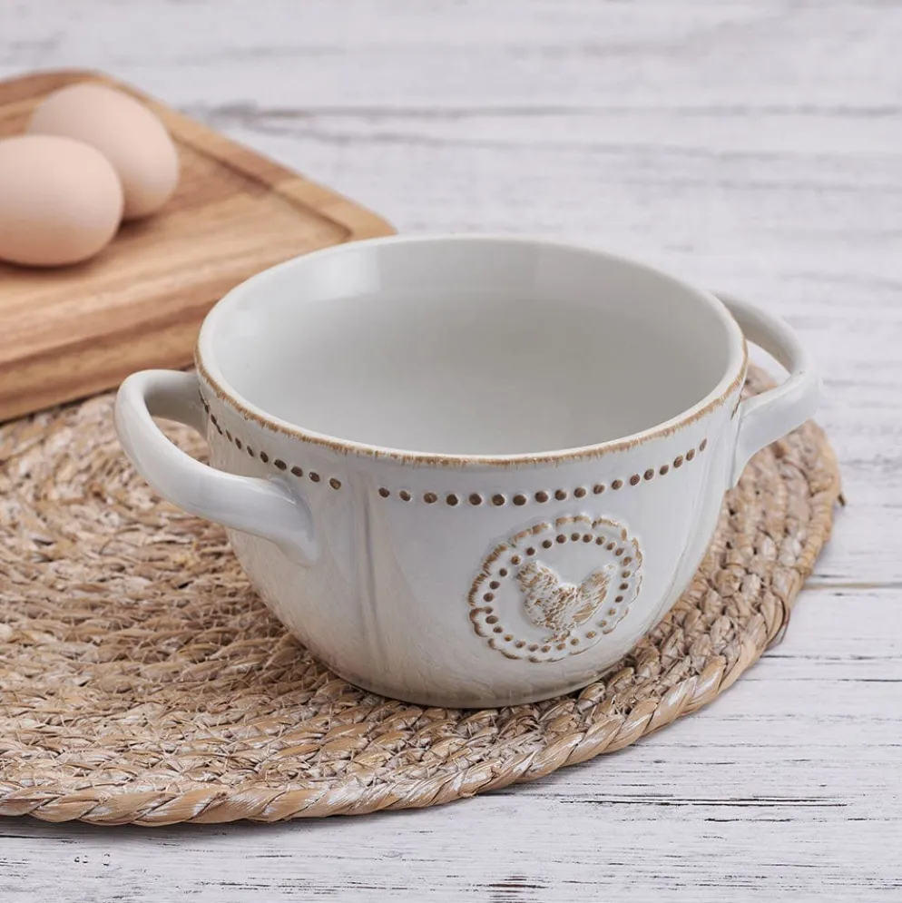 Farmhouse Hen Double Handled Bowl