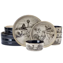 Farmyard Rooster 12 Piece Dinnerware Set, Service for 4