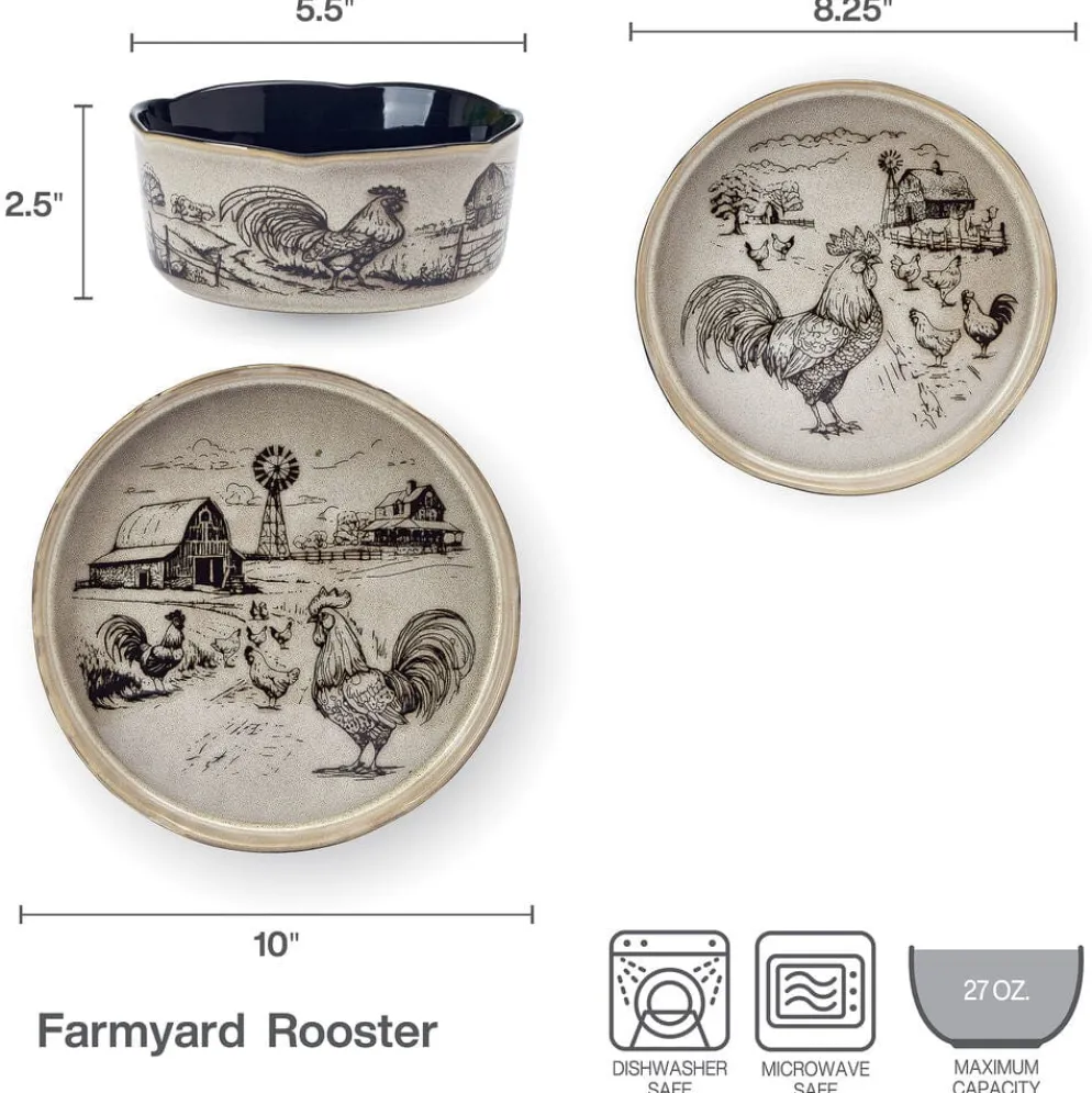 Farmyard Rooster 12 Piece Dinnerware Set, Service for 4