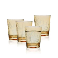 Fitz and Floyd Wildflower Double Old Fashioned Glasses Set of 4, Gold