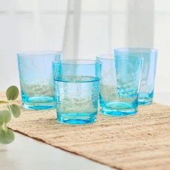 Fitz and Floyd Wildflower Double Old Fashioned Glasses Set of 4, Blue