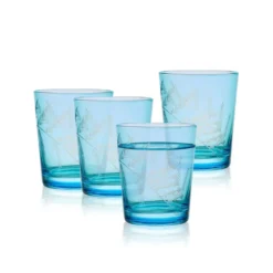 Fitz and Floyd Wildflower Double Old Fashioned Glasses Set of 4, Blue