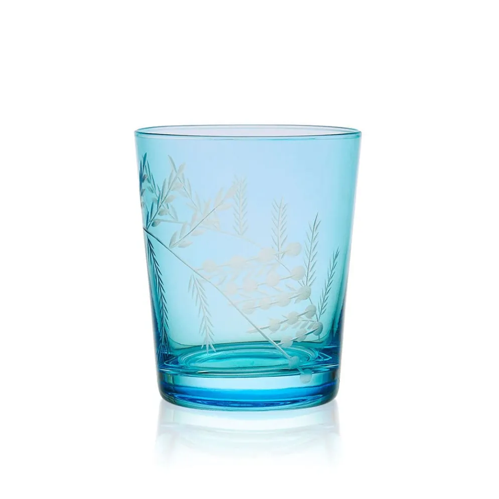 Fitz and Floyd Wildflower Double Old Fashioned Glasses Set of 4, Blue