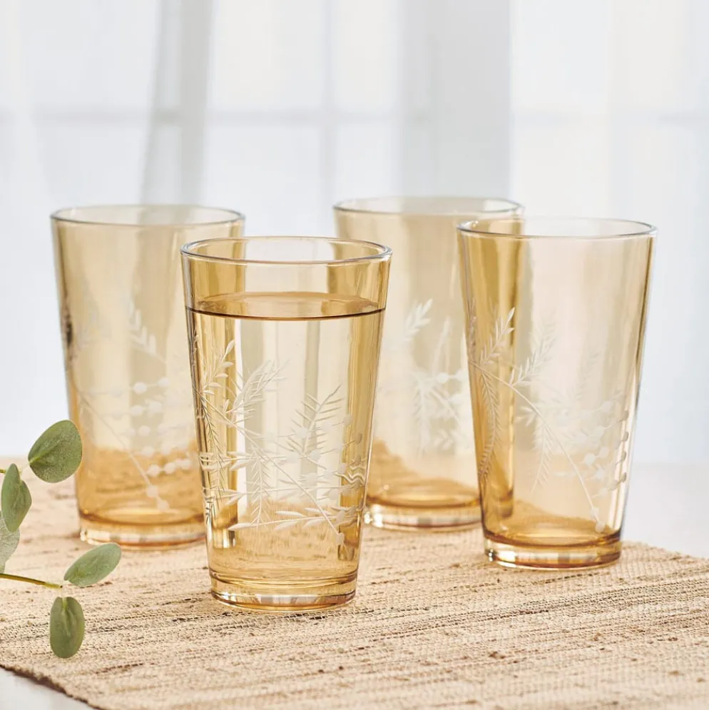 Fitz and Floyd Wildflower Highball Glasses Set of 4, Gold