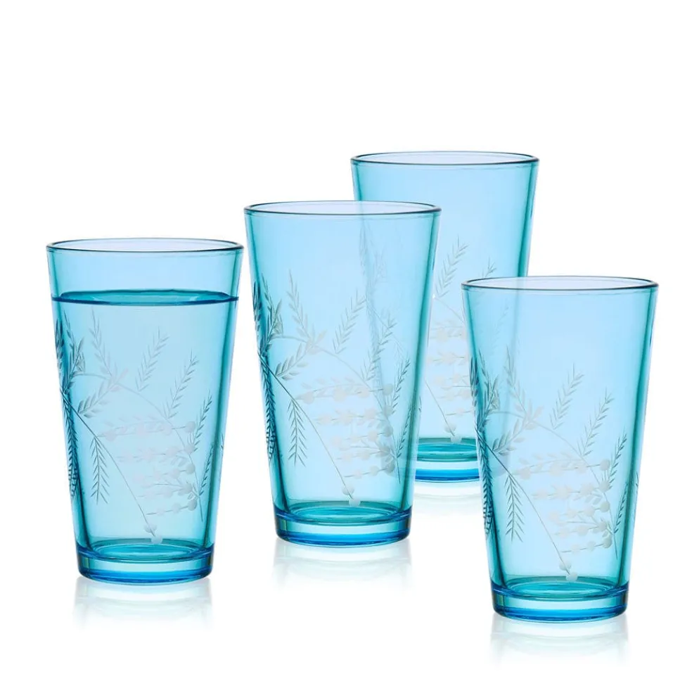 Fitz and Floyd Wildflower Highball Glasses Set of 4, Blue
