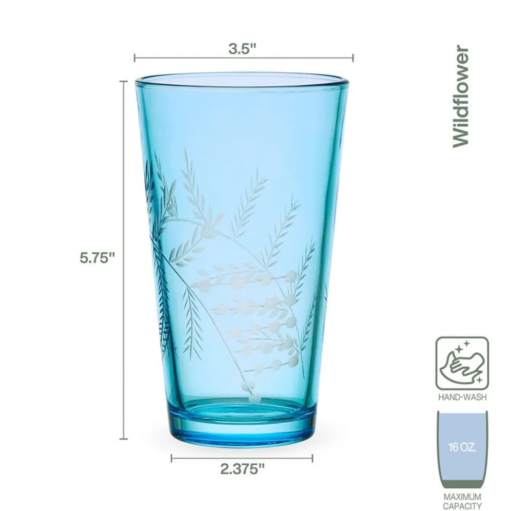 Fitz and Floyd Wildflower Highball Glasses Set of 4, Blue