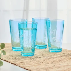 Fitz and Floyd Wildflower Highball Glasses Set of 4, Blue
