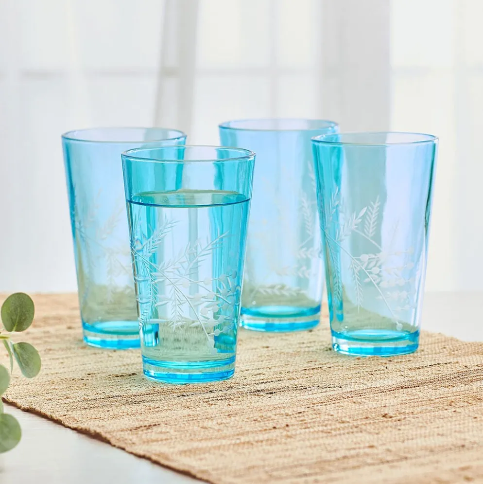 Fitz and Floyd Wildflower Highball Glasses Set of 4, Blue