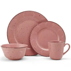 Flamingo Pink 16 Piece Dinnerware Set, Service for 4