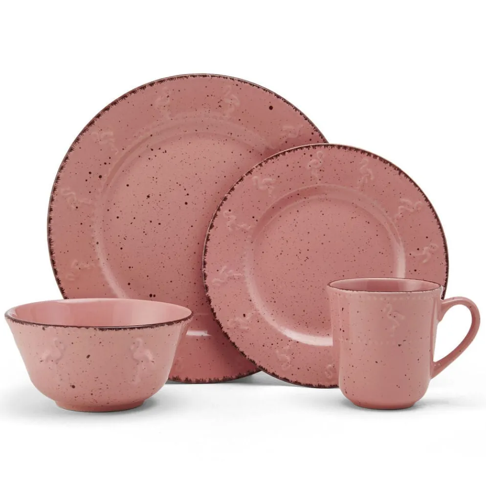 Flamingo Pink 16 Piece Dinnerware Set, Service for 4
