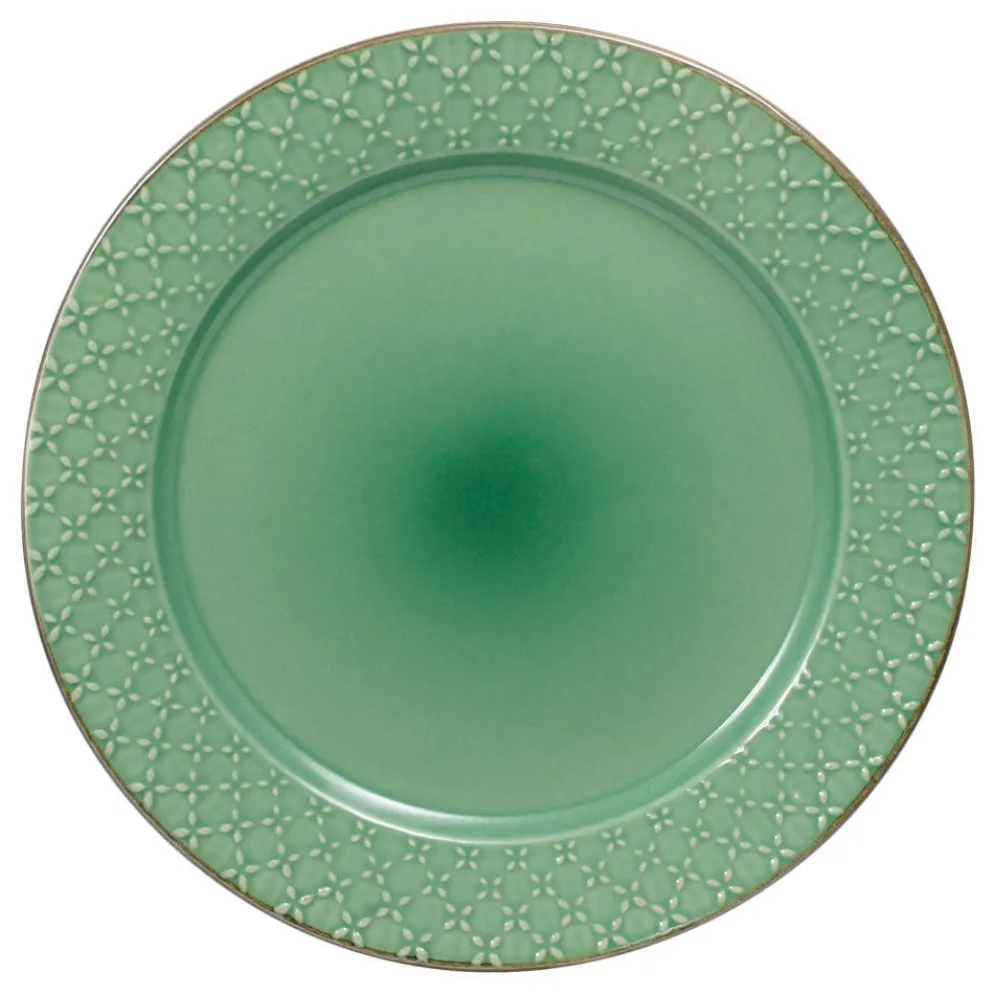 French Lace Set of 4 Green Dinner Plates