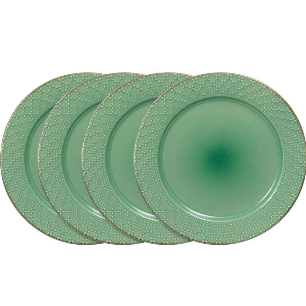 French Lace Set of 4 Green Dinner Plates