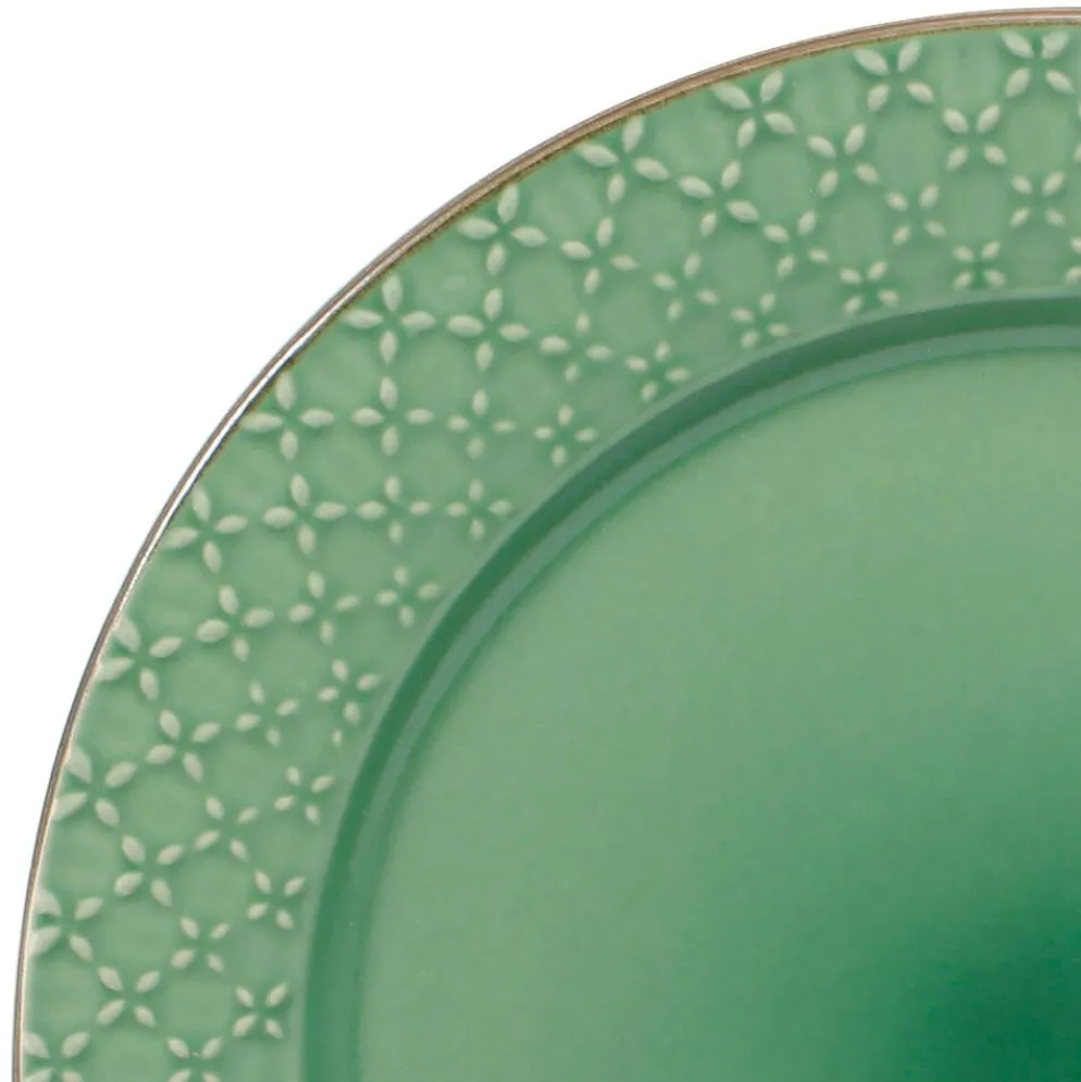 French Lace Set of 4 Green Dinner Plates